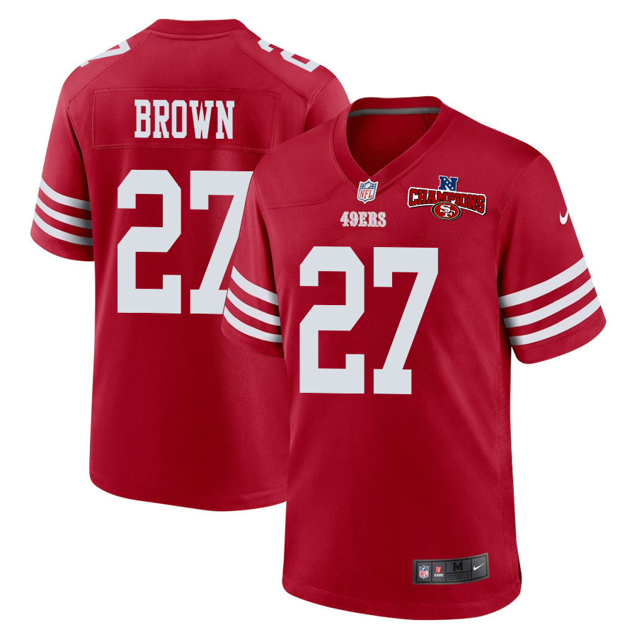 Ji'Ayir Brown 27 San Francisco 49ers NFC Champions Patch Game Men Jersey - Scarlet JS5719 Saliibo