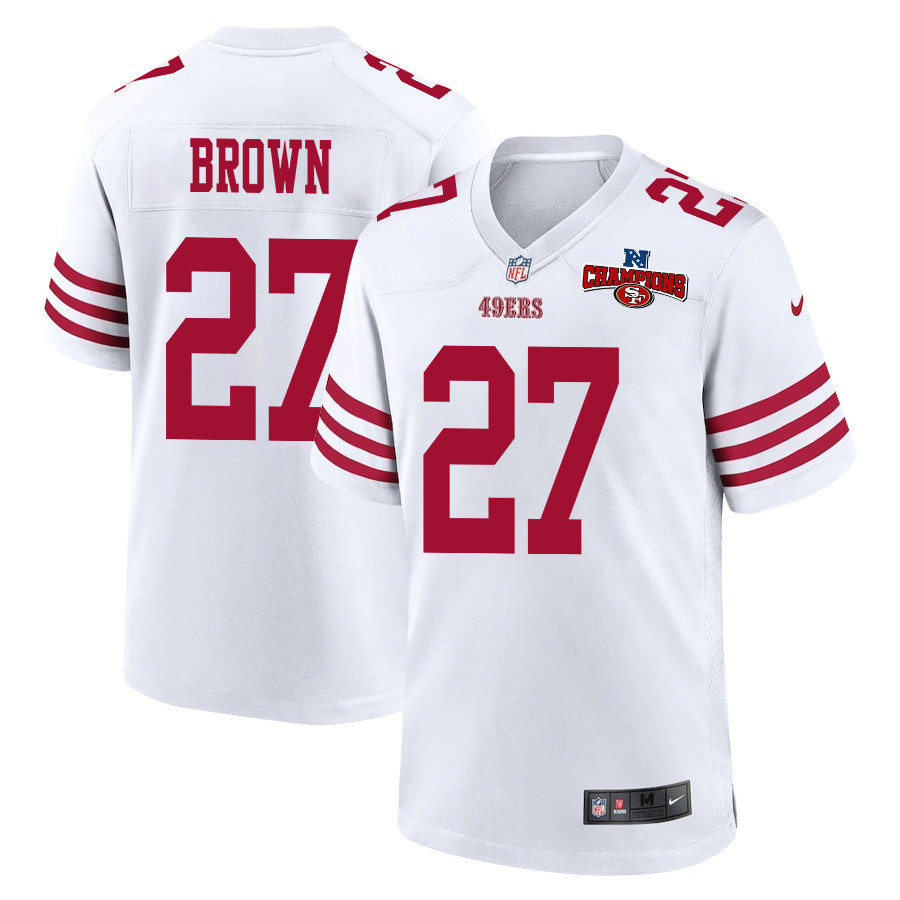 Ji'Ayir Brown 27 San Francisco 49ers NFC Champions Patch Game Men Jersey - White JS3568 Saliibo
