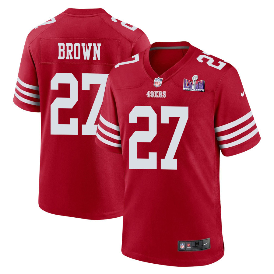 Ji'Ayir Brown 27 San Francisco 49ers Super Bowl LVIII Patch Game Men Jersey - Scarlet JS9335 Saliibo