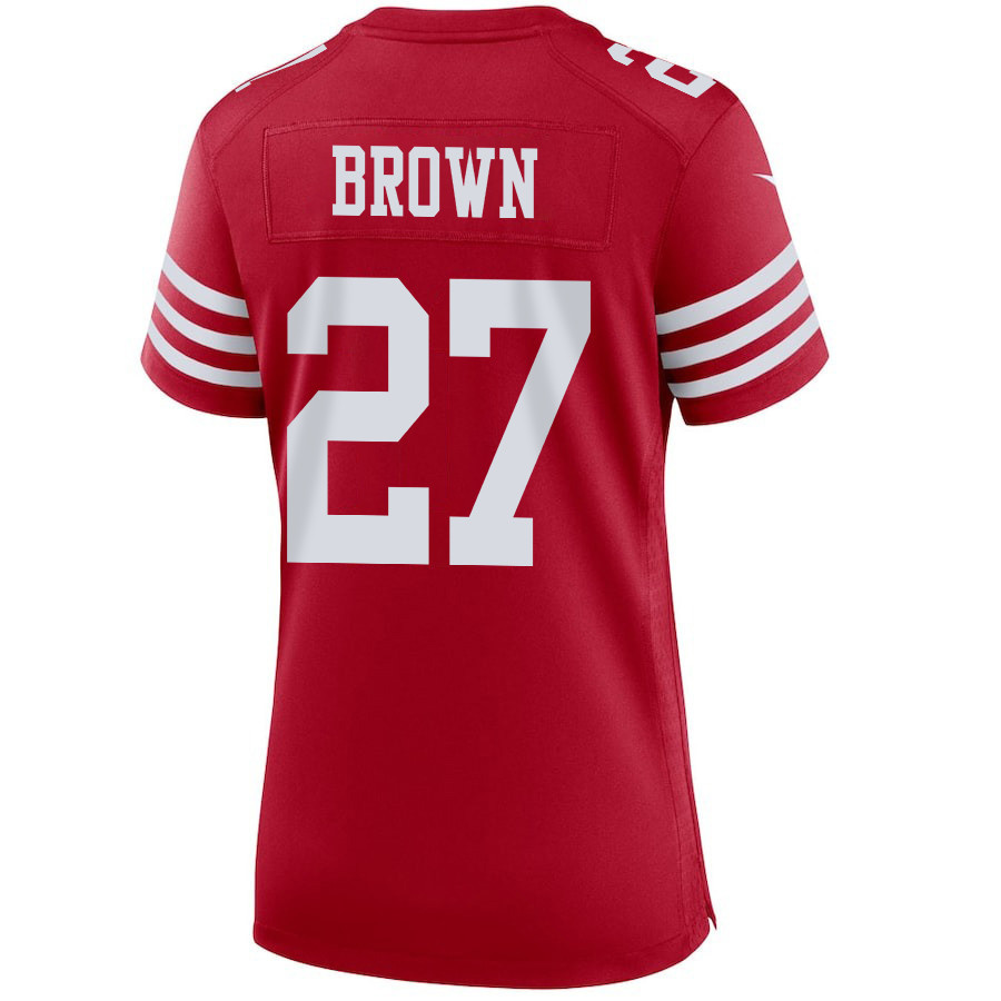Ji'Ayir Brown 27 San Francisco 49ers Super Bowl LVIII Patch Game Women Jersey - Scarlet JS2414 Saliibo - Image 3