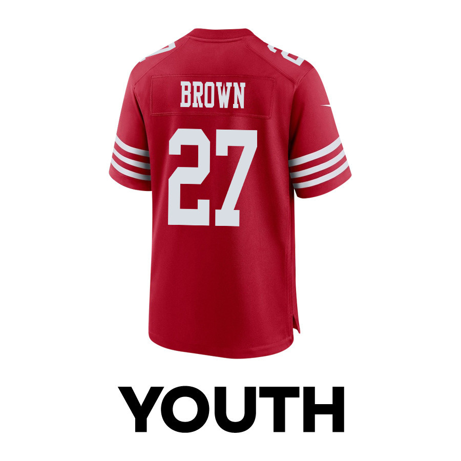Ji'Ayir Brown 27 San Francisco 49ers Super Bowl LVIII Patch Game YOUTH Jersey - Scarlet JS3428 Saliibo - Image 3