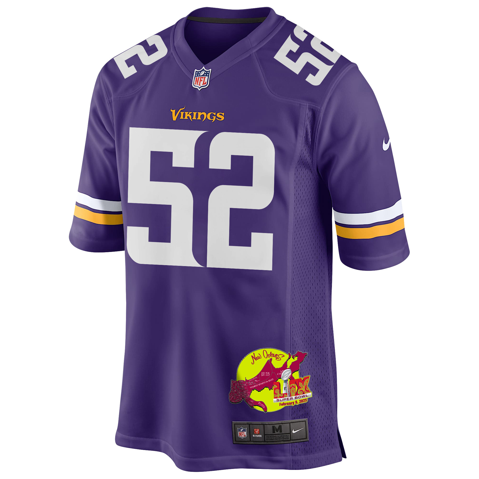 Jihad Ward 52 Minnesota Vikings Super Bowl LIX New Orleans Patch Game Men Jersey - Purple JS7420 Saliibo - Image 3