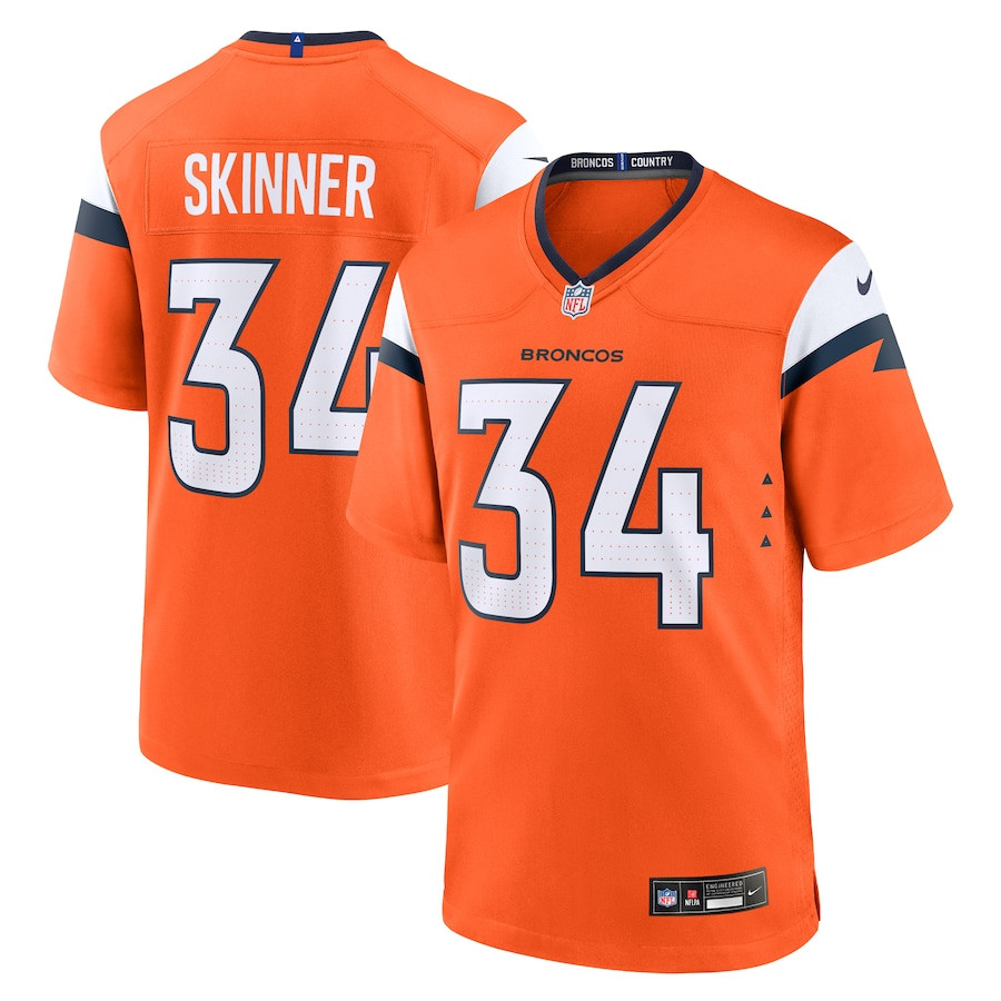 JL Skinner 34 Denver Broncos Team Game Men Jersey - Orange JS3478 Saliibo