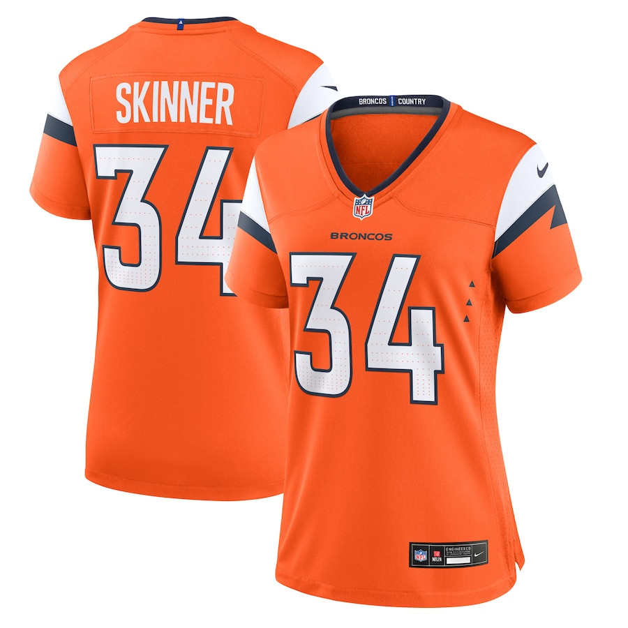 JL Skinner 34 Denver Broncos Women Team Game Jersey - Orange JS9414 Saliibo