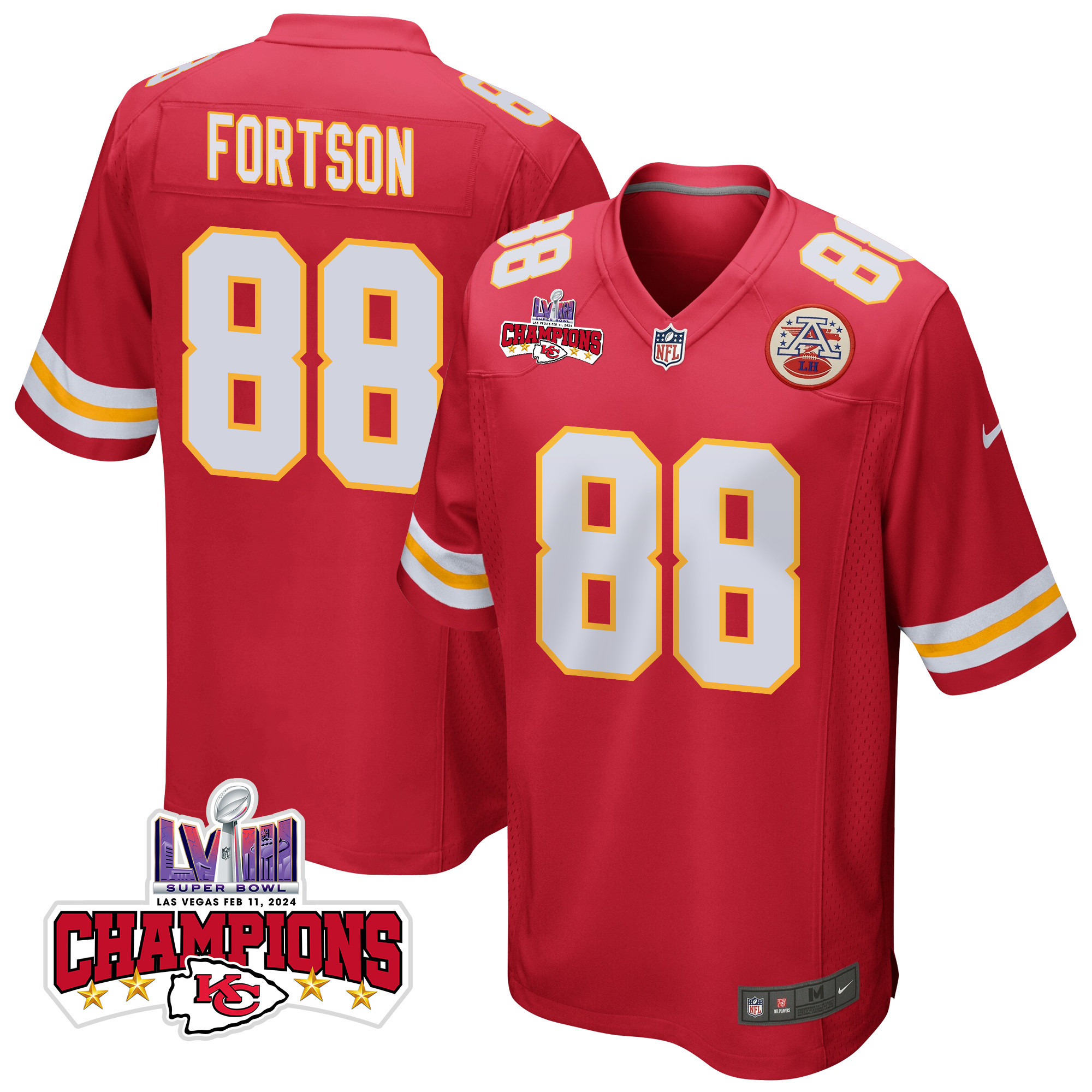 Jody Fortson 88 Kansas City Chiefs Super Bowl LVIII Champions 4 Stars Patch Game Men Jersey - Red JS9373 Saliibo