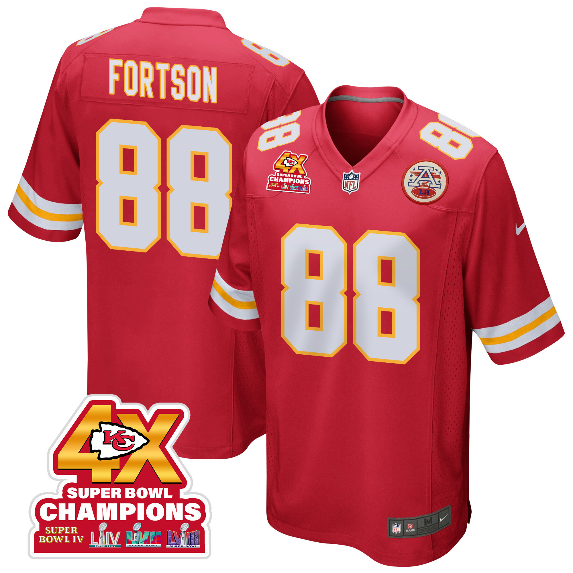 Jody Fortson 88 Kansas City Chiefs Super Bowl LVIII Champions 4X Game Men Jersey - Red JS4884 Saliibo