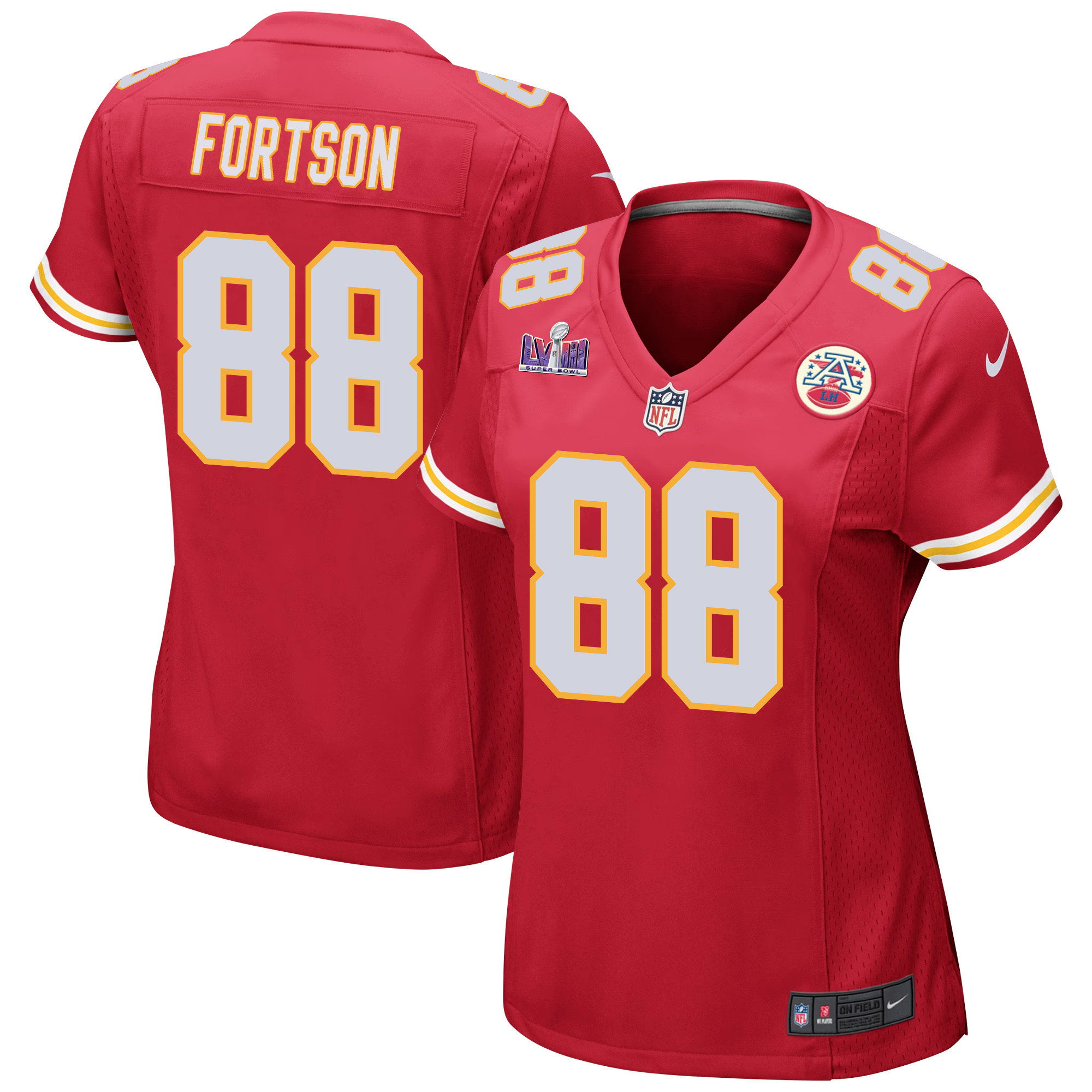 Jody Fortson 88 Kansas City Chiefs Super Bowl LVIII Patch Game Women Jersey - Red JS1829 Saliibo
