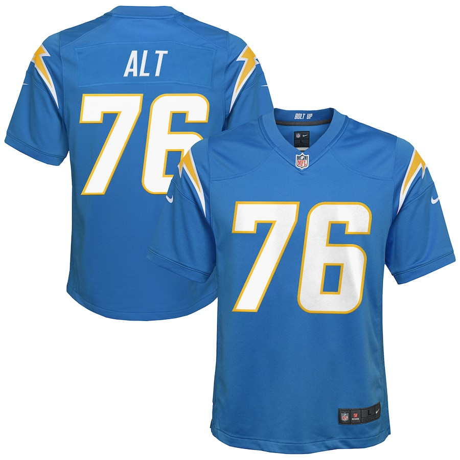 Joe Alt 76 Los Angeles Chargers YOUTH Player Game Jersey - Powder Blue JS5455 Saliibo
