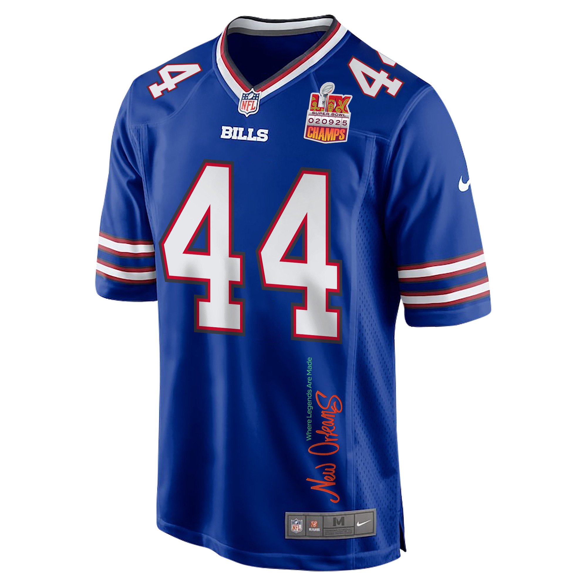 Joe Andreessen 44 Buffalo Bills Super Bowl LIX Champions Patch 'New Orleans - Where Legends Are Made' EMBROIDERED Game Men Jersey - Royal JS9050 Saliibo - Image 3