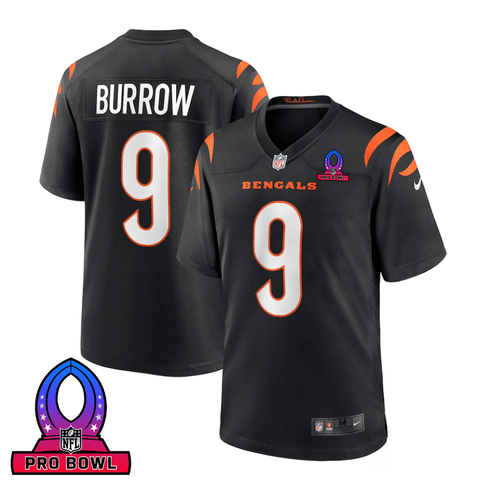 Joe Burrow 9 Cincinnati Bengals 2025 Pro Bowl Patch Game Men Jersey - Black JS3754 Saliibo