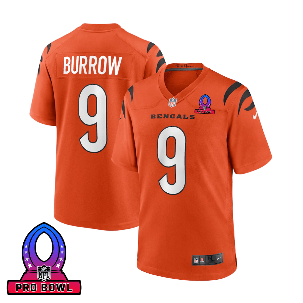 Joe Burrow 9 Cincinnati Bengals 2025 Pro Bowl Patch Game Men Jersey - Orange JS9828 Saliibo