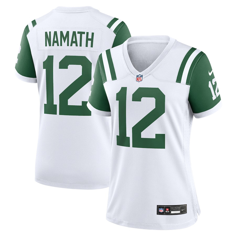 Joe Namath 12 New York Jets Women's Classic Alternate Retired Player Game Jersey - White JS9639 Saliibo