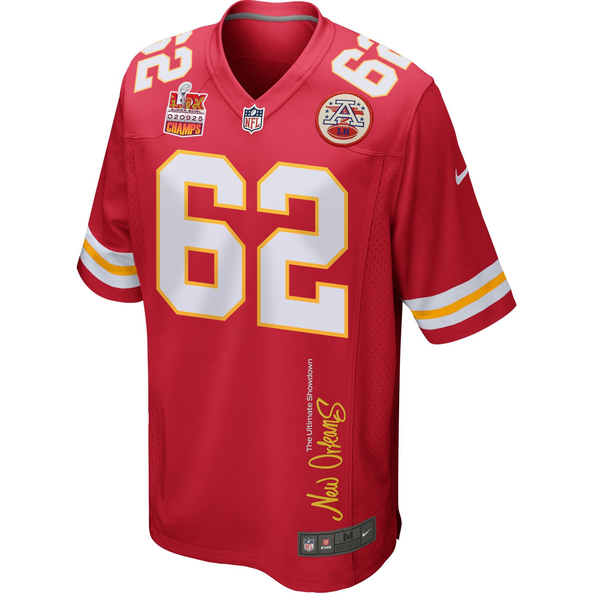 Joe Thuney 62 Kansas City Chiefs Super Bowl LIX Champions Patch 'New Orleans - The Ultimate Showdown' EMBROIDERED Game Men Jersey - Red JS5866 Saliibo - Image 3