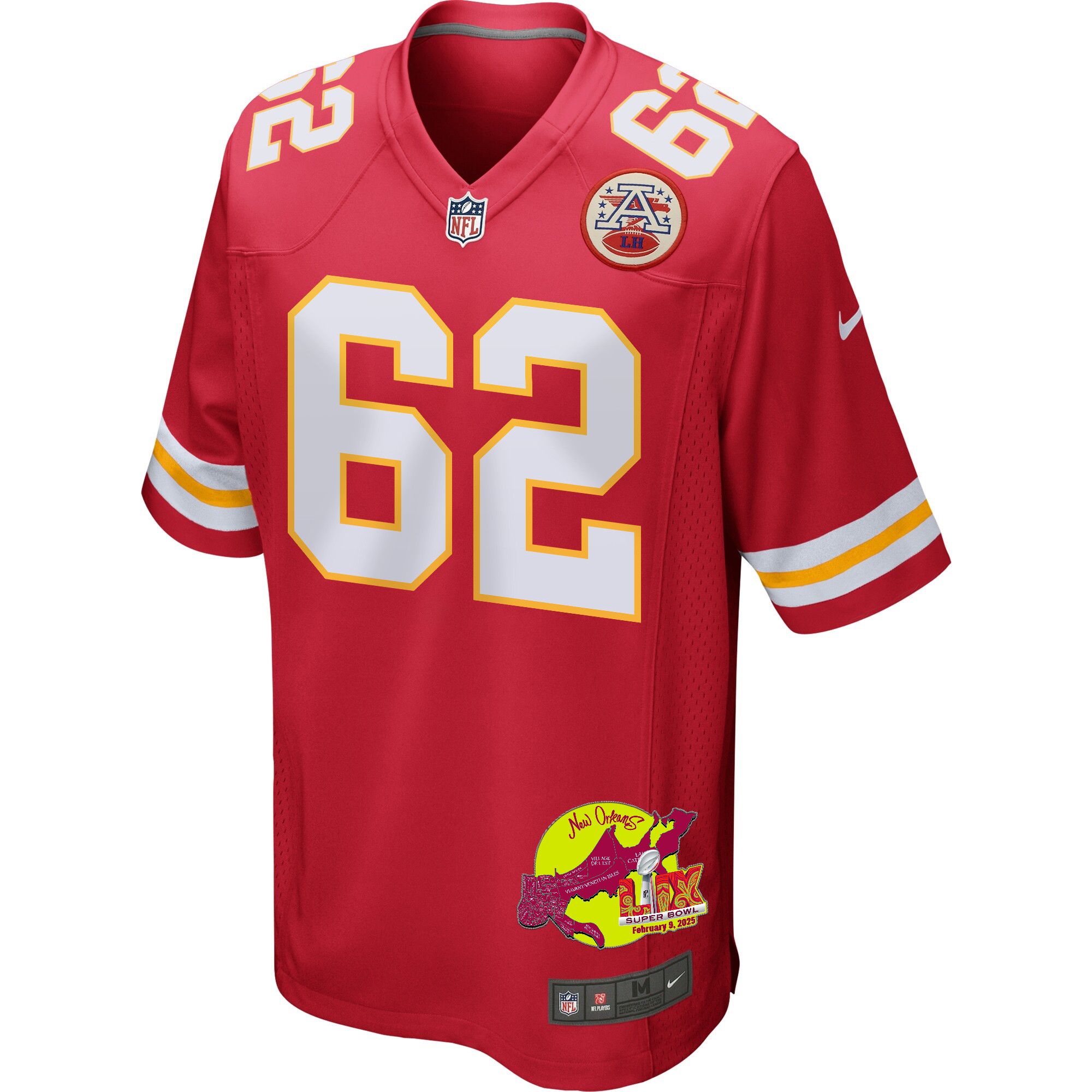 Joe Thuney 62 Kansas City Chiefs Super Bowl LIX New Orleans Patch Game Men Jersey - Red JS9988 Saliibo - Image 3