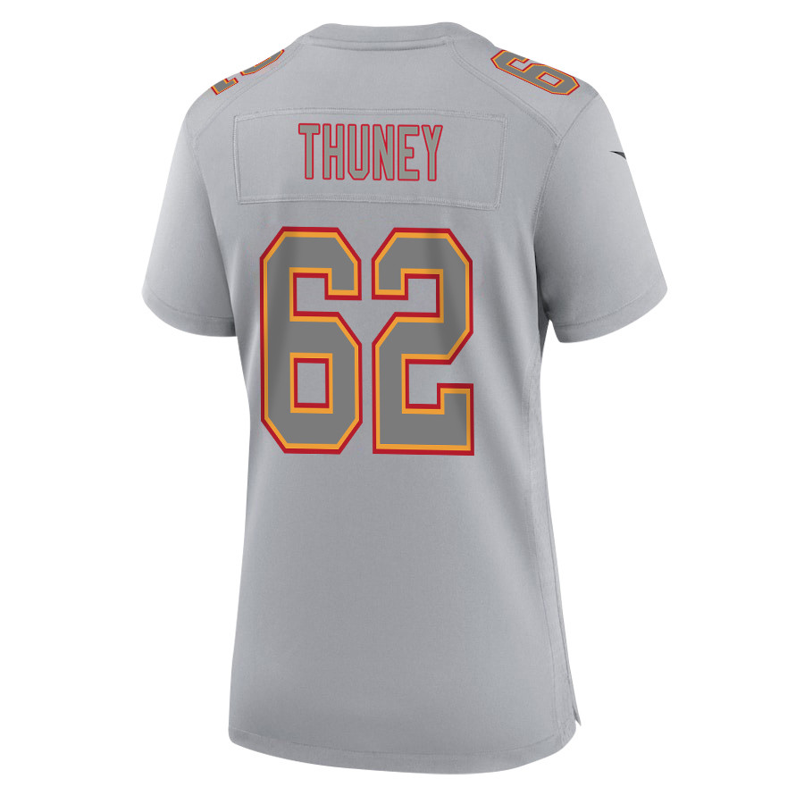 Joe Thuney 62 Kansas City Chiefs Super Bowl LVIII Champions 4 Stars Patch Atmosphere Fashion Game Women Jersey - Gray JS6519 Saliibo - Image 3