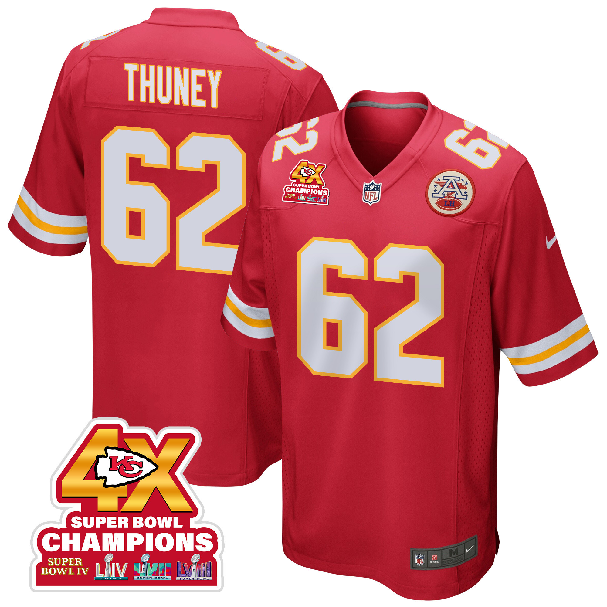 Joe Thuney 62 Kansas City Chiefs Super Bowl LVIII Champions 4X Game Men Jersey - Red JS4253 Saliibo