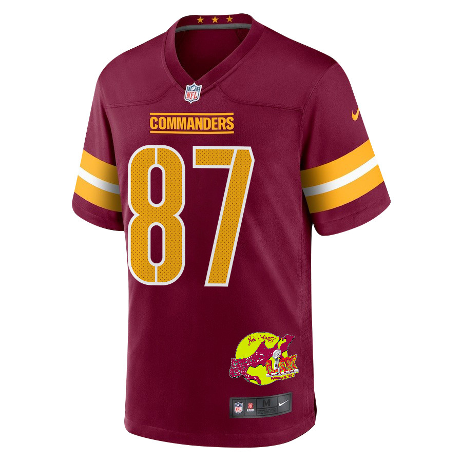 John Bates 87 Washington Commanders Super Bowl LIX New Orleans Patch Game Men Jersey - Burgundy JS3189 Saliibo - Image 3