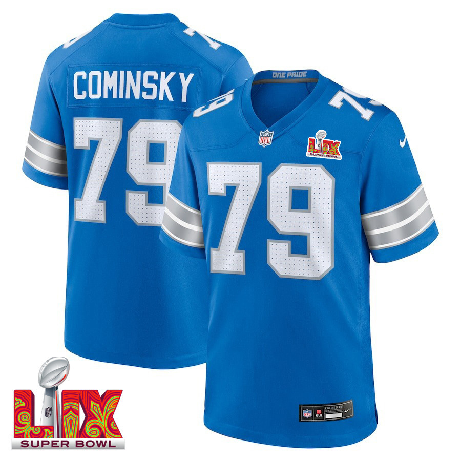 John Cominsky #79 Detroit Lions Super Bowl LIX Jersey - Men's - Blue JS5578 Saliibo