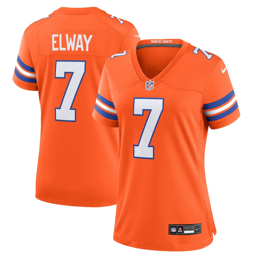 John Elway 7 Denver Broncos Women's Mile High Collection 1977 Throwback Player Game Jersey - Orange JS8757 Saliibo