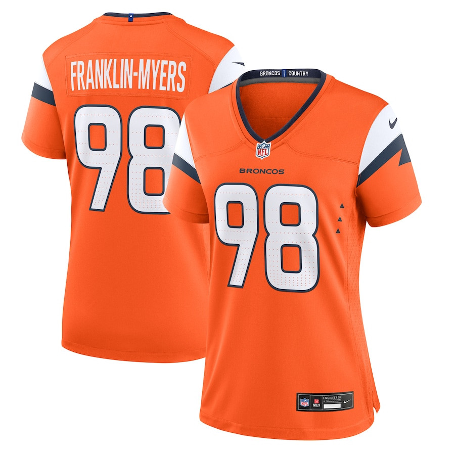 John Franklin-Myers 98 Denver Broncos Women's Team Game Jersey - Orange JS8059 Saliibo