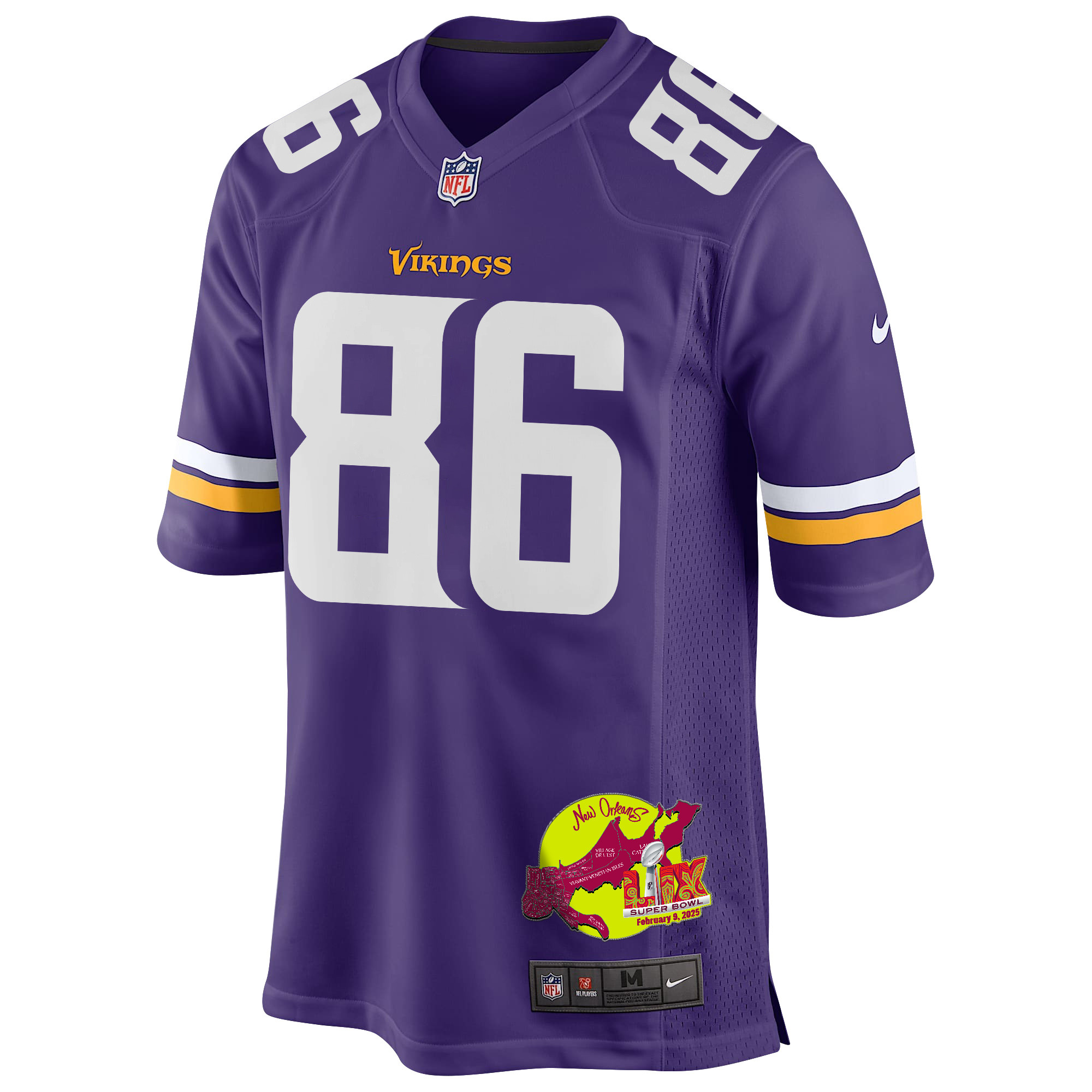 Johnny Mundt 86 Minnesota Vikings Super Bowl LIX New Orleans Patch Game Men Jersey - Purple JS9271 Saliibo - Image 3