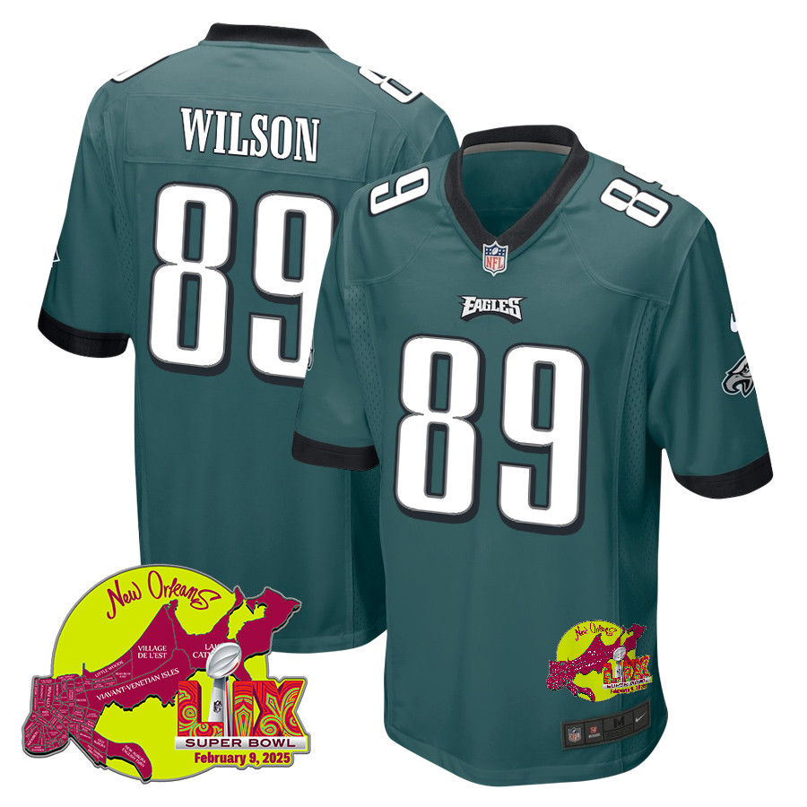 Johnny Wilson 89 Philadelphia Eagles Super Bowl LIX New Orleans Patch Game Men Jersey - Midnight Green JS3050 Saliibo