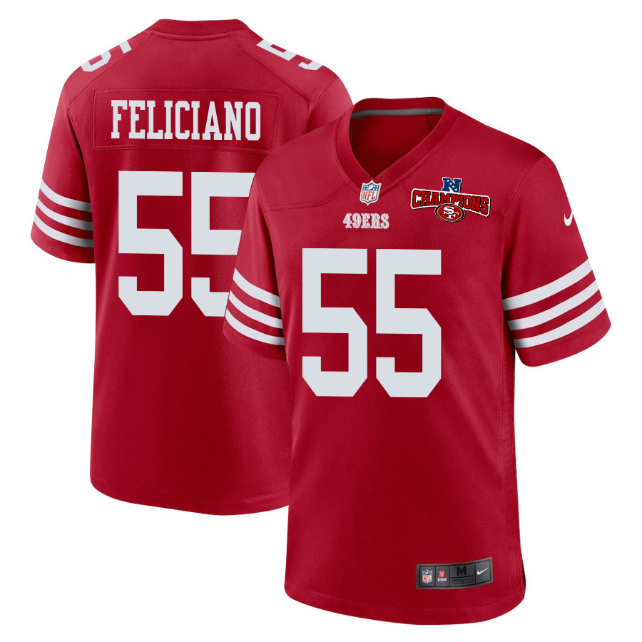 Jon Feliciano 55 San Francisco 49ers NFC Champions Patch Game Men Jersey - Scarlet JS4230 Saliibo