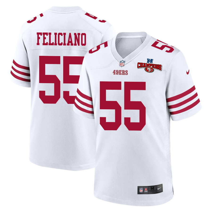 Jon Feliciano 55 San Francisco 49ers NFC Champions Patch Game Men Jersey - White JS7350 Saliibo