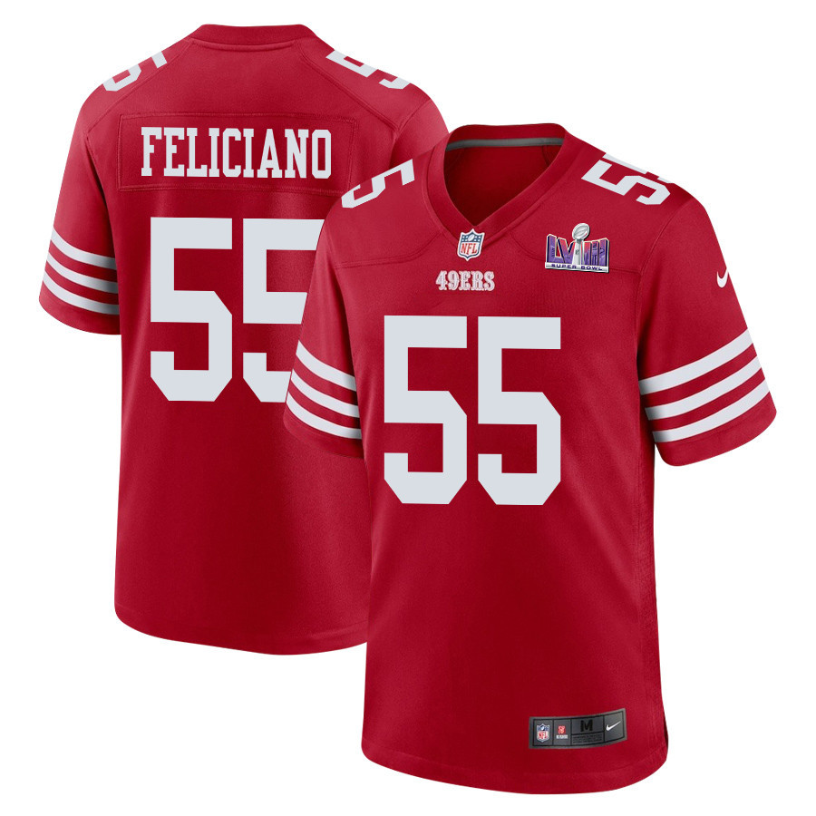 Jon Feliciano 55 San Francisco 49ers Super Bowl LVIII Patch Game Men Jersey - Scarlet JS4076 Saliibo