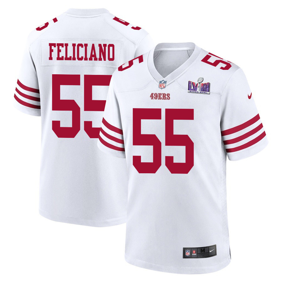 Jon Feliciano 55 San Francisco 49ers Super Bowl LVIII Patch Game Men Jersey - White JS1141 Saliibo