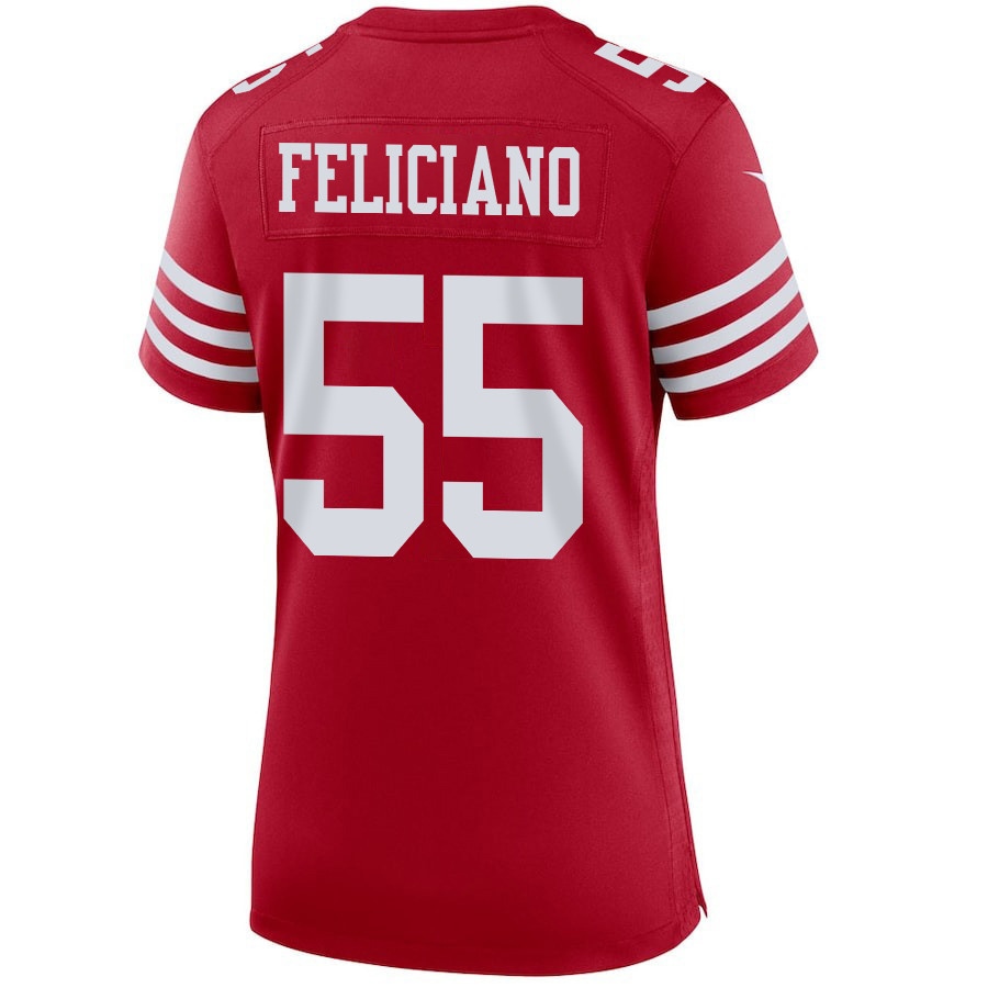 Jon Feliciano 55 San Francisco 49ers Super Bowl LVIII Patch Game Women Jersey - Scarlet JS9408 Saliibo - Image 3