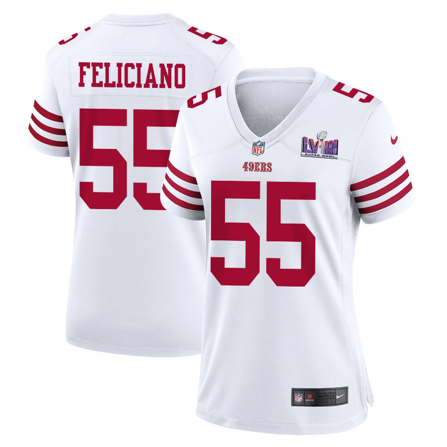 Jon Feliciano 55 San Francisco 49ers Super Bowl LVIII Patch Game Women Jersey - White JS2103 Saliibo