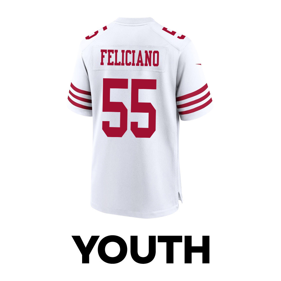 Jon Feliciano 55 San Francisco 49ers Super Bowl LVIII Patch Game YOUTH Jersey - White JS9281 Saliibo - Image 3