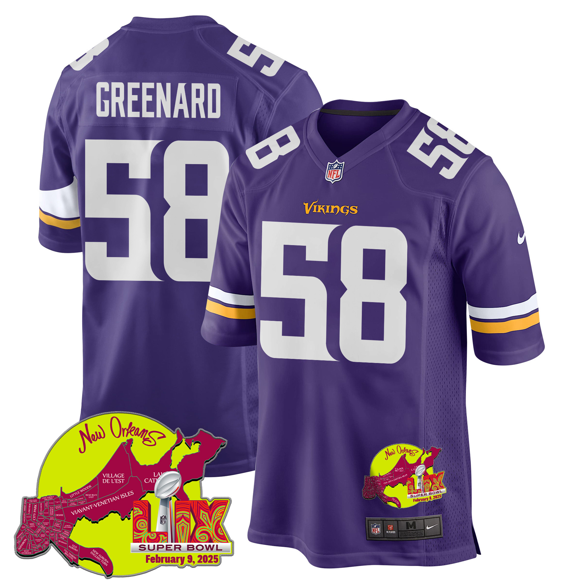 Jonathan Greenard 58 Minnesota Vikings Super Bowl LIX New Orleans Patch Game Men Jersey - Purple JS2786 Saliibo