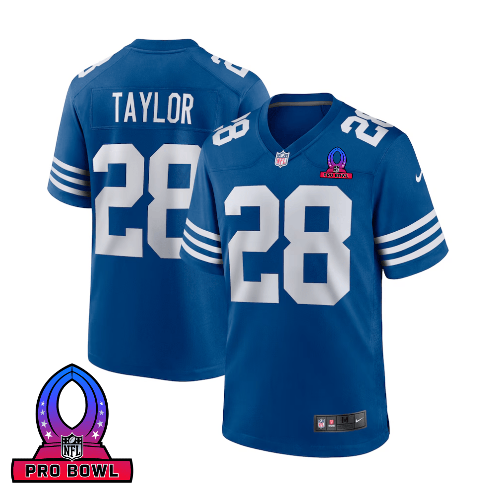 Jonathan Taylor 28 Indianapolis Colts 2025 Pro Bowl Patch Game Men Jersey - Royal JS3387 Saliibo