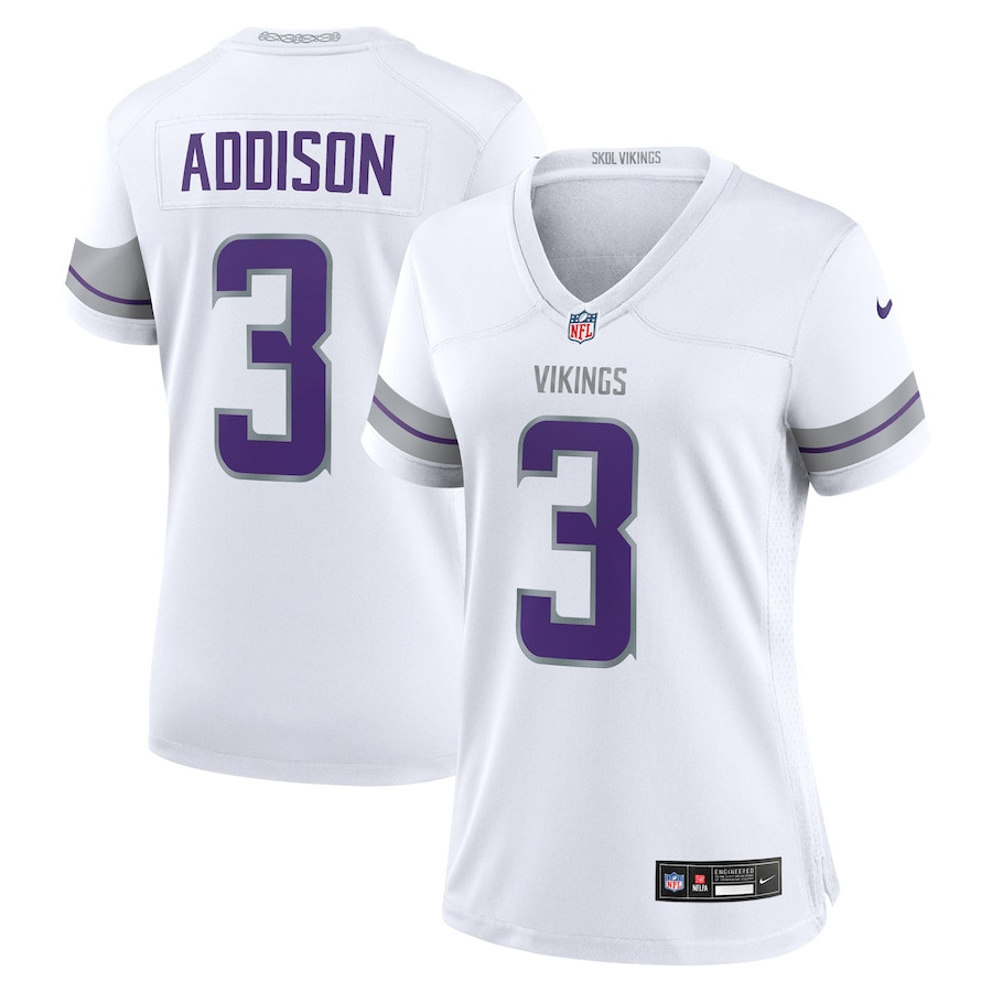 Jordan Addison 3 Minnesota Vikings Women's Alternate Game Player Jersey - White JS1884 Saliibo