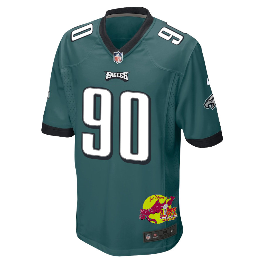Jordan Davis 90 Philadelphia Eagles Super Bowl LIX New Orleans Patch Game Men Jersey - Midnight Green JS7772 Saliibo - Image 3