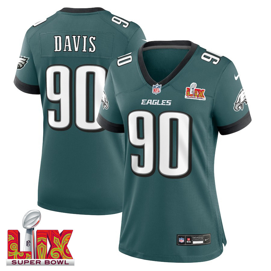 Jordan Davis #90 Philadelphia Eagles Super Bowl LIX Women's Jersey - Midnight Green JS7127 Saliibo