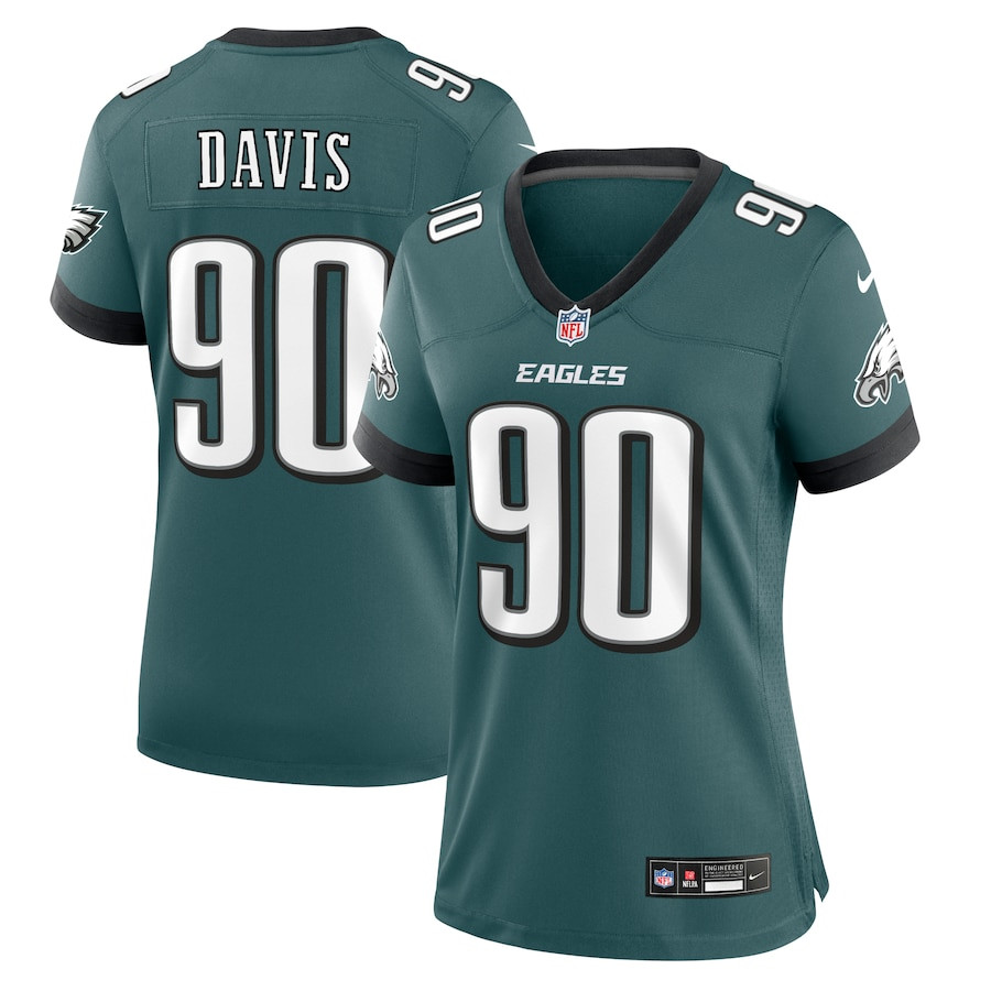 Jordan Davis 90 Philadelphia Eagles Women's Team Game Jersey - Midnight Green JS9677 Saliibo