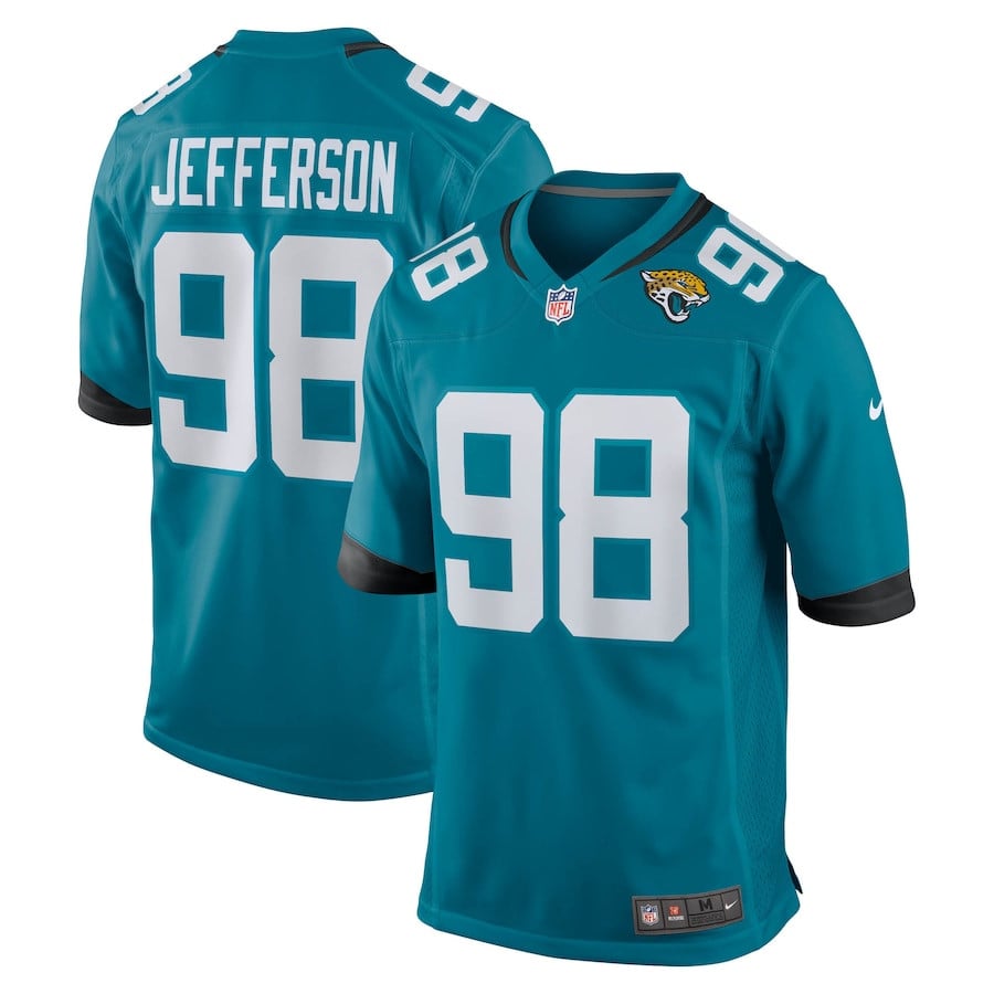Jordan Jefferson 98 Jacksonville Jaguars Team Game Men Jersey - Teal JS8970 Saliibo
