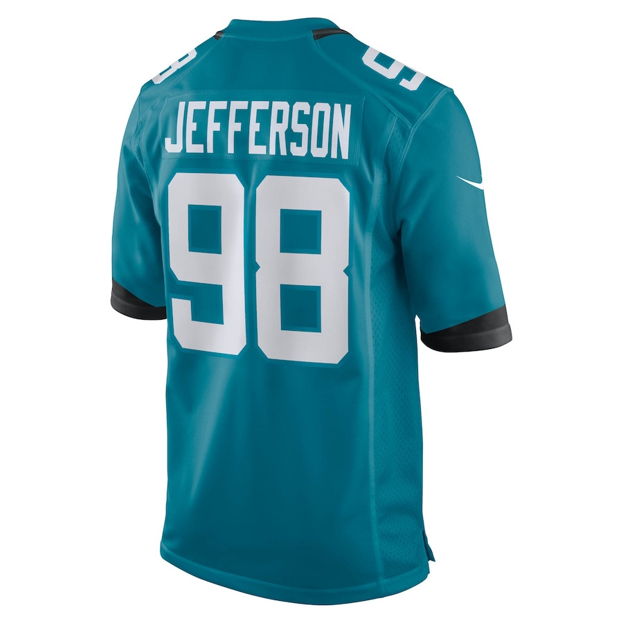 Jordan Jefferson 98 Jacksonville Jaguars Team Game Men Jersey - Teal JS8970 Saliibo - Image 3