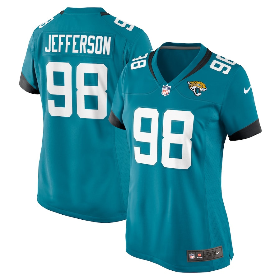 Jordan Jefferson 98 Jacksonville Jaguars Women's Game Jersey - Teal JS9590 Saliibo