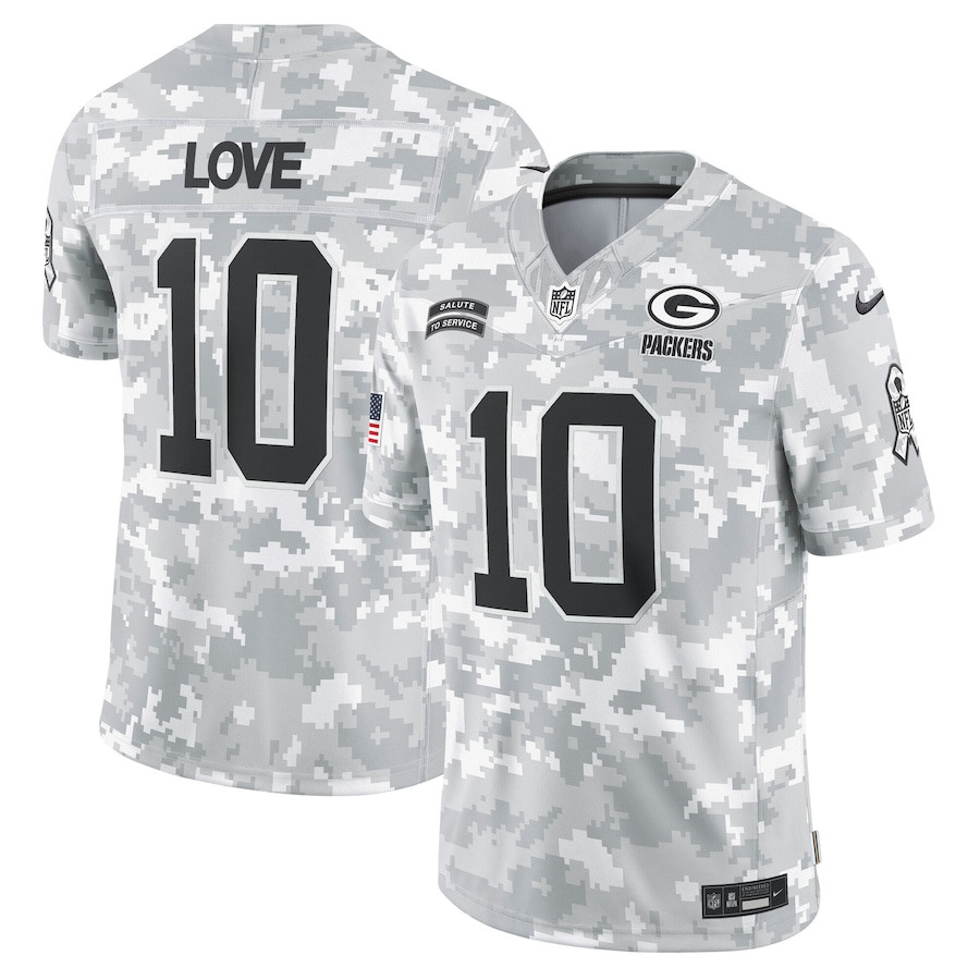 Jordan Love 10 Green Bay Packers 2024 Salute to Service Limited Men Jersey - Arctic Camo JS2070 Saliibo