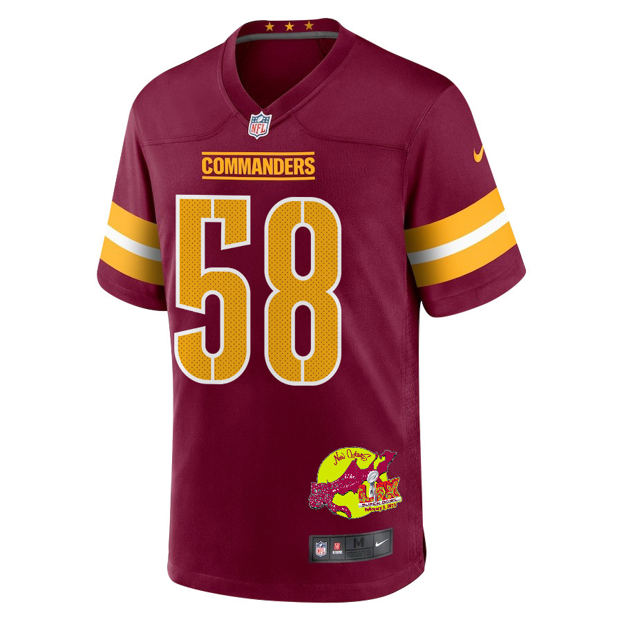 Jordan Magee 58 Washington Commanders Super Bowl LIX New Orleans Patch Game Men Jersey - Burgundy JS1729 Saliibo - Image 3
