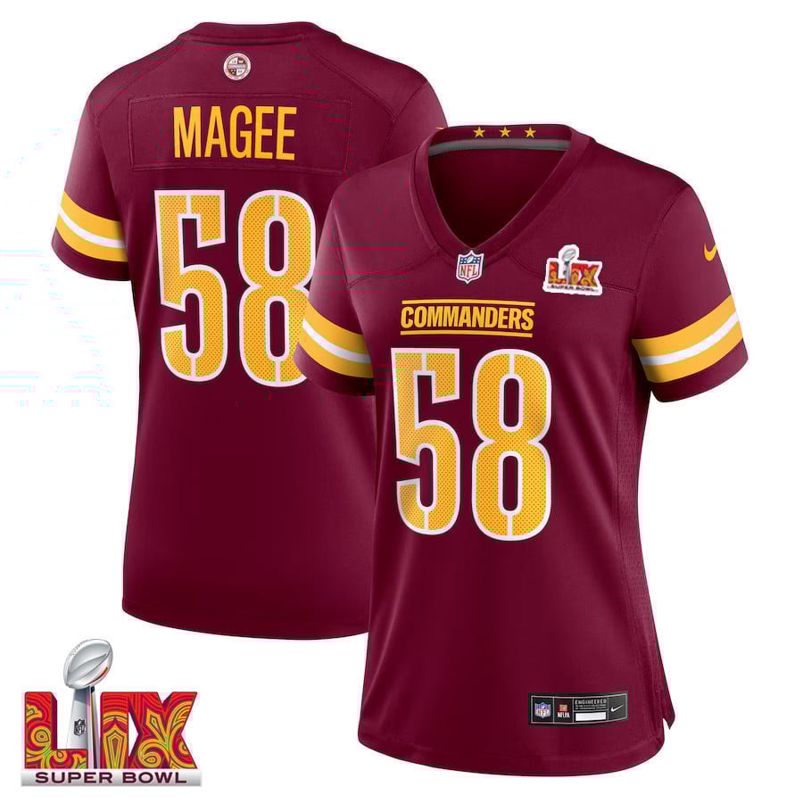 Jordan Magee #58 Washington Commanders Super Bowl LIX Women's Jersey - Burgundy JS8709 Saliibo