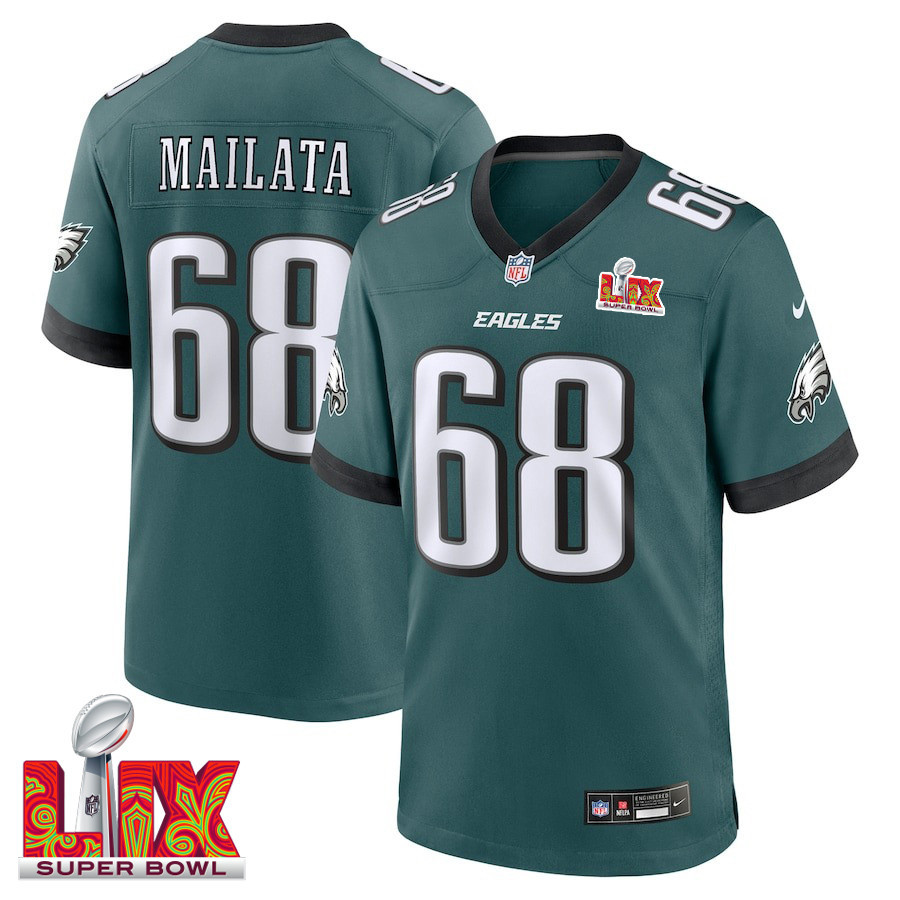 Jordan Mailata #68 Philadelphia Eagles Super Bowl LIX Jersey - Men's - Midnight Green JS3080 Saliibo