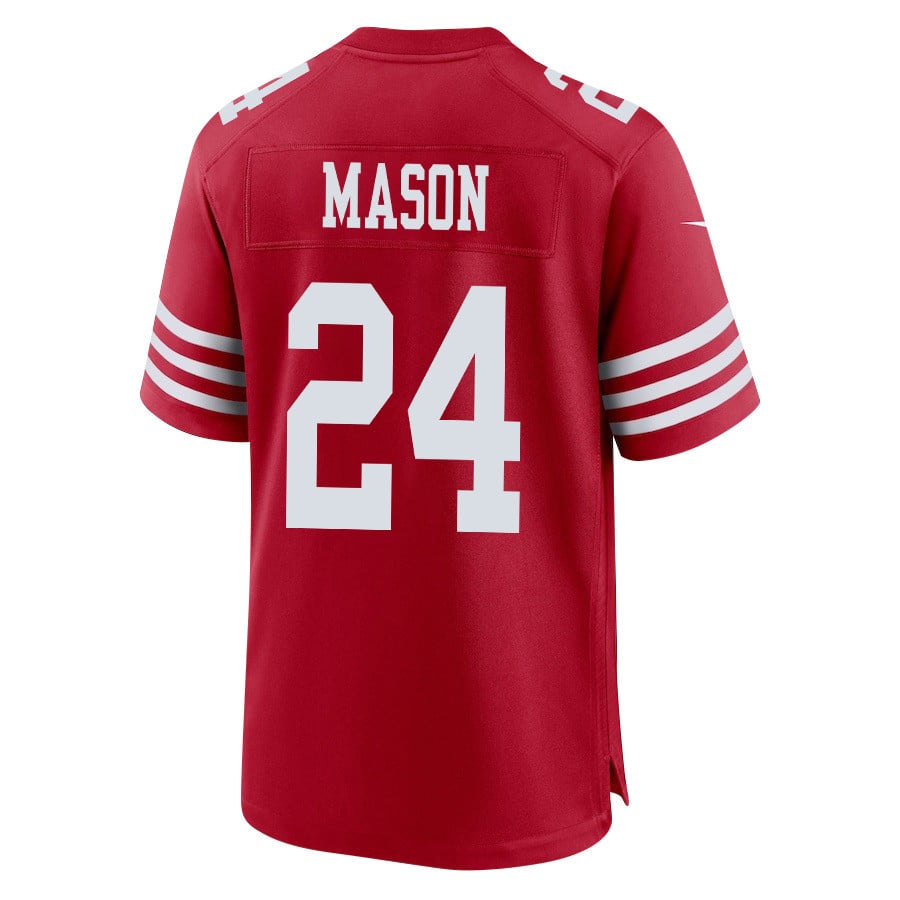 Jordan Mason 24 San Francisco 49ers NFC Champions Patch Game Men Jersey - Scarlet JS6555 Saliibo - Image 3