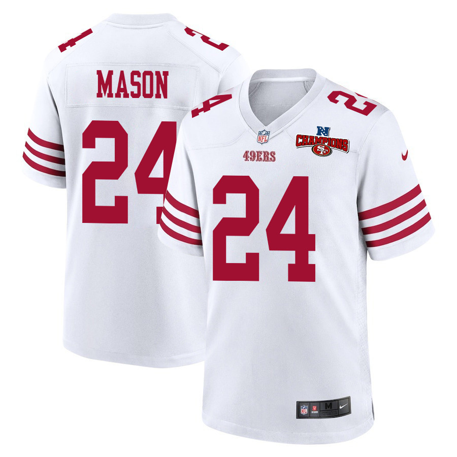 Jordan Mason 24 San Francisco 49ers NFC Champions Patch Game Men Jersey - White JS8850 Saliibo