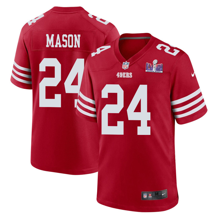 Jordan Mason 24 San Francisco 49ers Super Bowl LVIII Patch Game Men Jersey - Scarlet JS9076 Saliibo