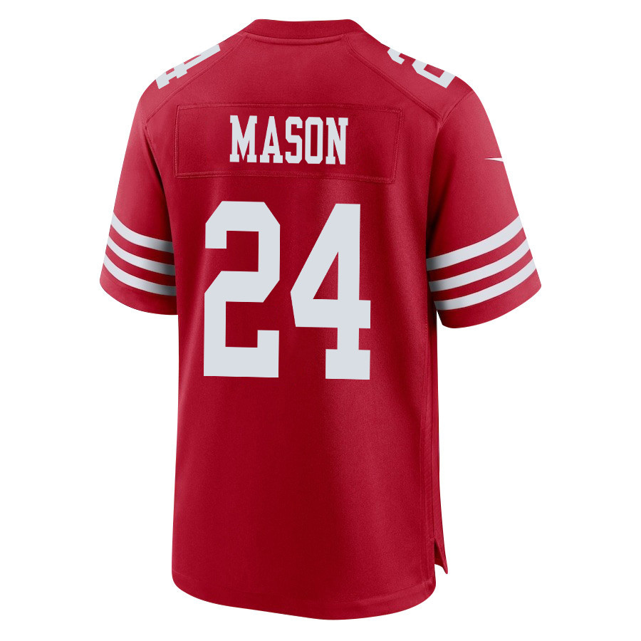 Jordan Mason 24 San Francisco 49ers Super Bowl LVIII Patch Game Men Jersey - Scarlet JS9076 Saliibo - Image 3